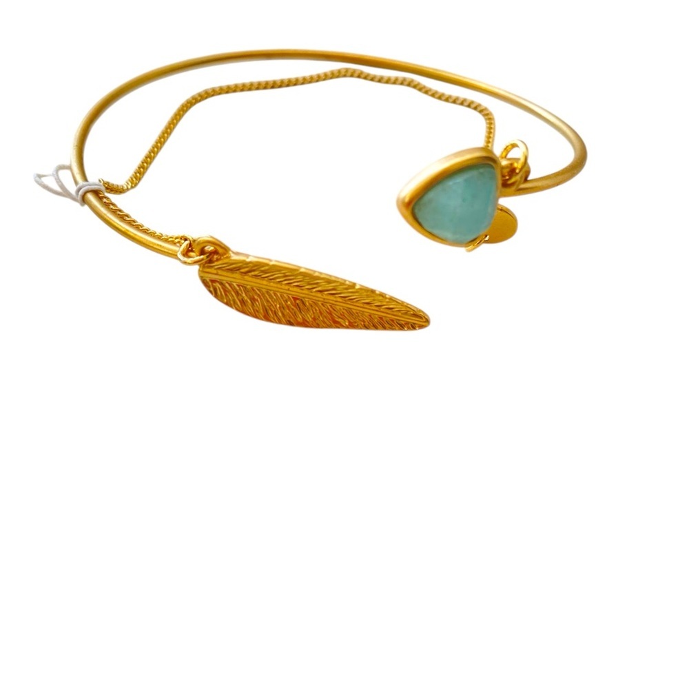 Leaf And Blue Stone Bangle Bracelet Fashion Jewelry Bohemian Cottagecore NEW